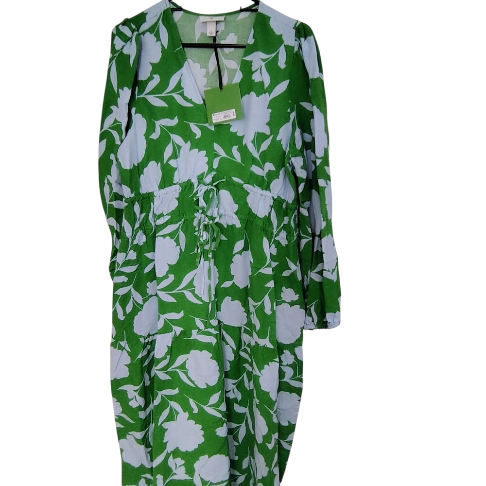 Floral Green and White Dress